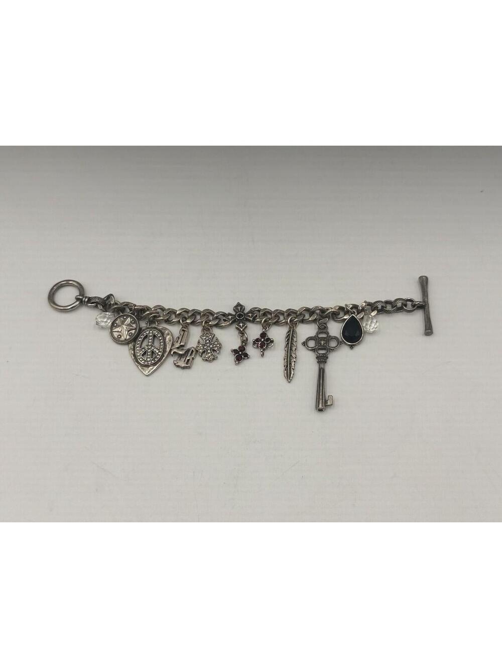 Lucky Brand Silver Tone Chunky Charm Bracelet Y2K Bohemian Gothic